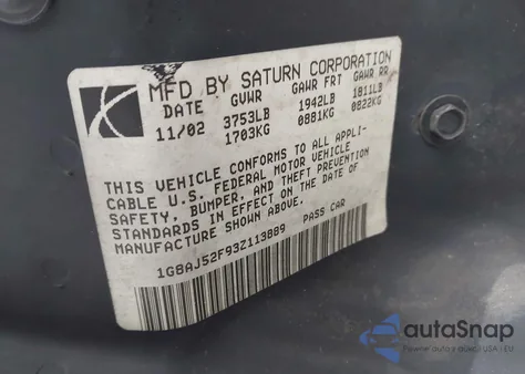 2003 Saturn Ion 2 z USA, uszkodzony, nr VIN 1G8AJ52F93Z113889